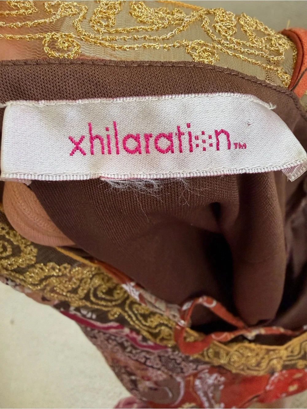 Xhilaration vintage Y2K‎  Bohemian Paisley Slip Dress in Rust & Gold